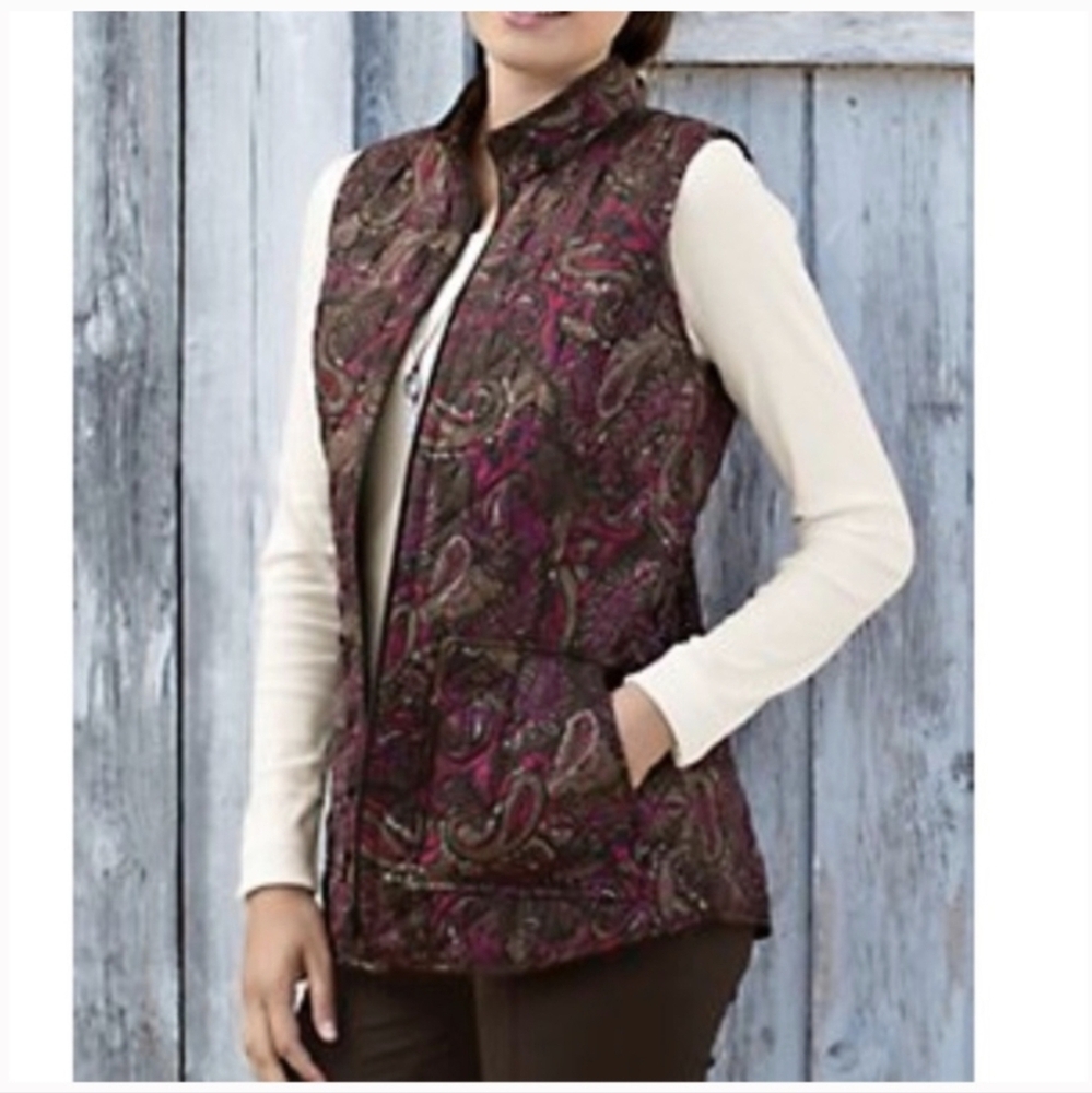 J. Jill Heritage Quilted Vest In Harvest Paisely Print